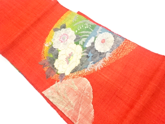 JAPANESE KIMONO / VINTAGE NAGOYA OBI / MAWATA TSUMUGI / WOVEN PEONY & KKU